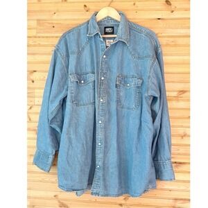 Key Denim Button-Up Shirt Blue 2XL Pearl Buttons Classic Coastal Western